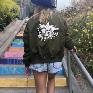 Topshop olive green bomber with patches